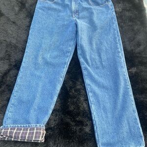 L.L. Bean Men's Relaxed Blue Jeans with Plaid lined